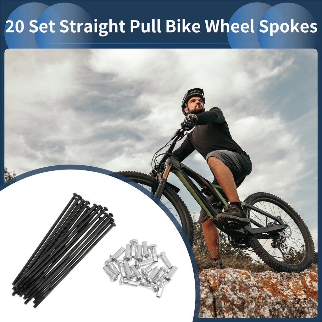 Straight Pull Bicycle Spokes Set 78mm Carbon Steel Black for 20 Set