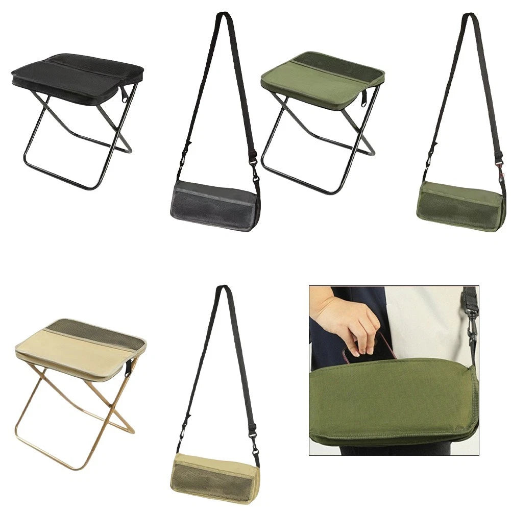 Outdoor Folding Stool with Built-in Pockets - Heavy-Duty Support