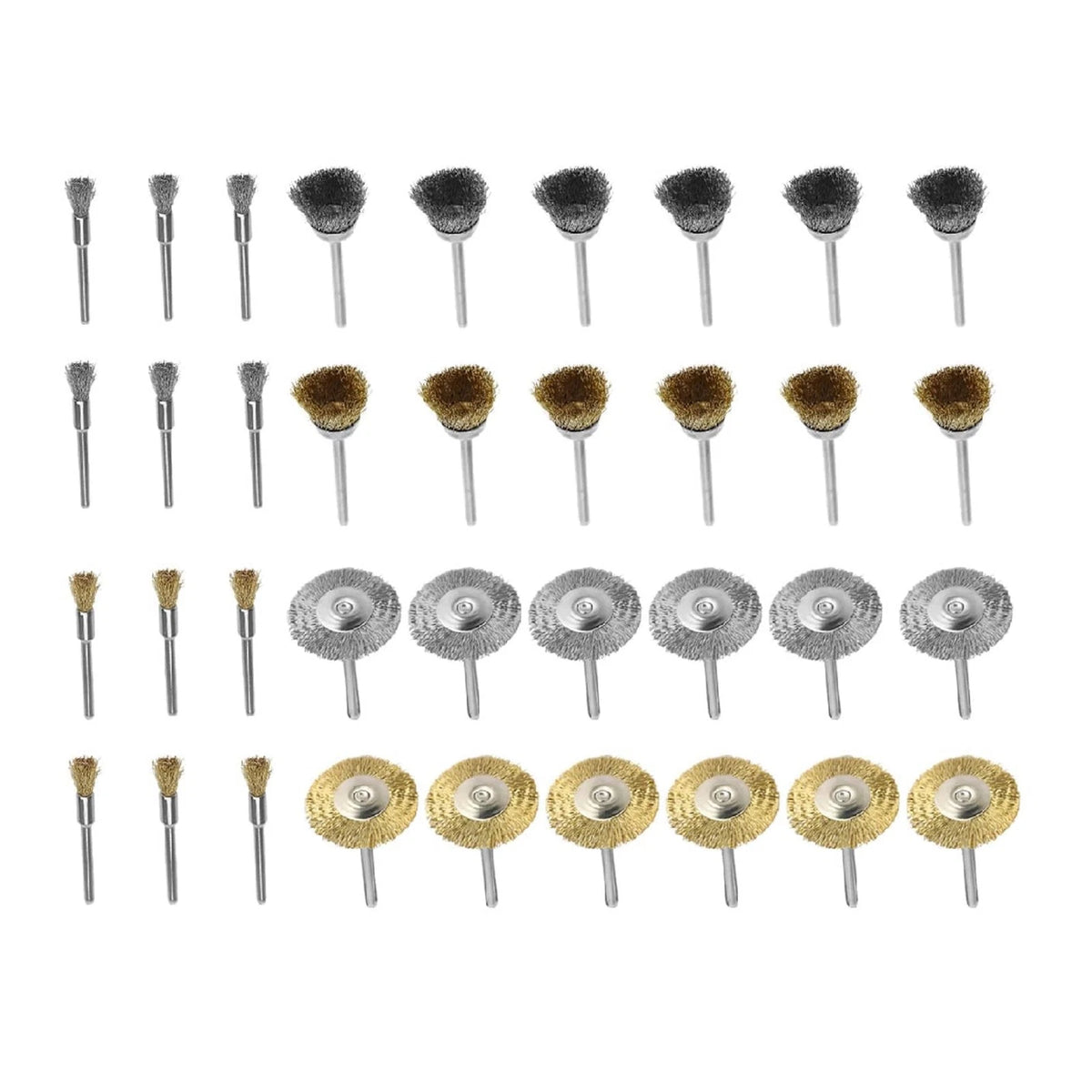 Wire Brush Set of 36 for Hand Drill - Steel Copper Mixed Wheel Cup 3mm Shank