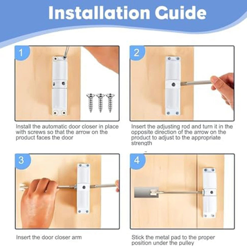 Automatic Spring Door Closer for Wood and Metal Doors (Adjustable Tension)