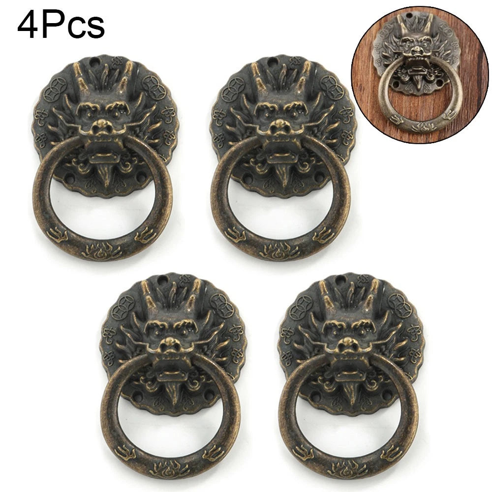 4Pcs Antique Dragon Head Handle Pull Drawer Door Cabinet Wardrobe Knob Hardware