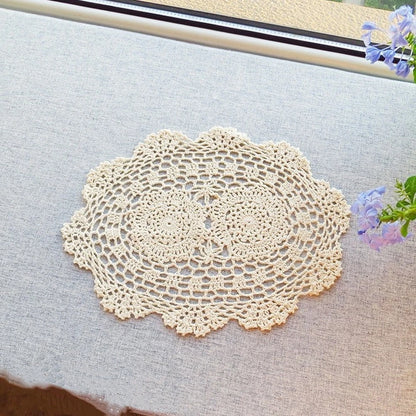 Table Mat for 2022 (25x35cm, Beige/White, Cotton Lace Doilies)