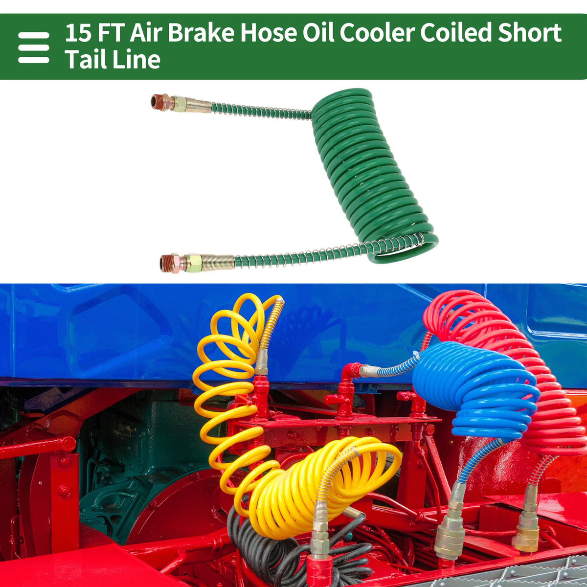 15 Feet Air Brake Hose for (Coiled, Green)