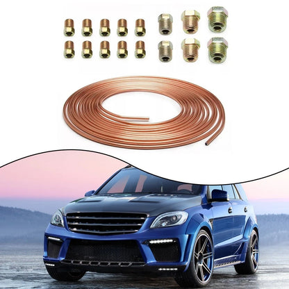 25 Ft Copper Coated Flexible Brake Hose with Complete Fitting Set