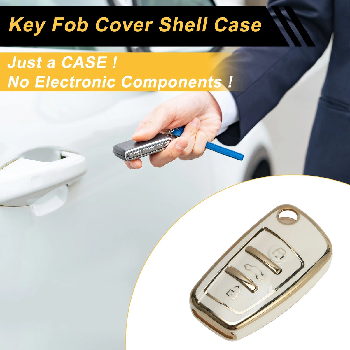 TPU Silicone Car Key Case White Gold Tone for Audi A1 A2 3 Buttons (2010–2018)