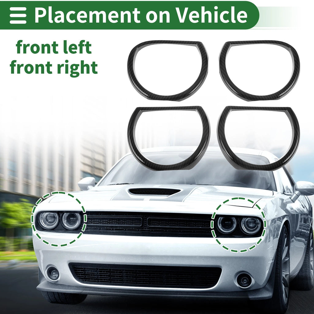 Headlight Trim Bezel Front Set for Dodge Challenger (2015–2024) ABS Black