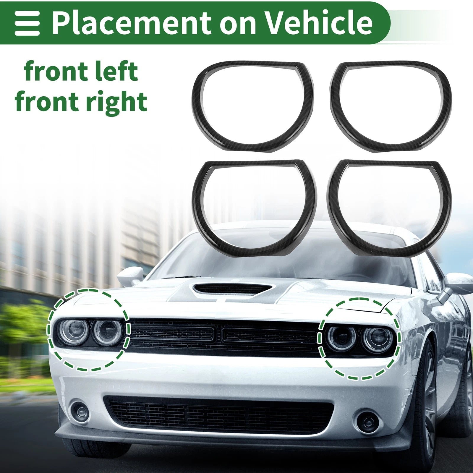 Headlight Trim Bezel Front Set for Dodge Challenger (2015–2024) ABS Black