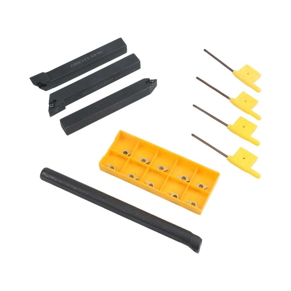 4pcs 12mm Lathe Tool Holders with 10 DCMT070204 Inserts Boring Bar Kit