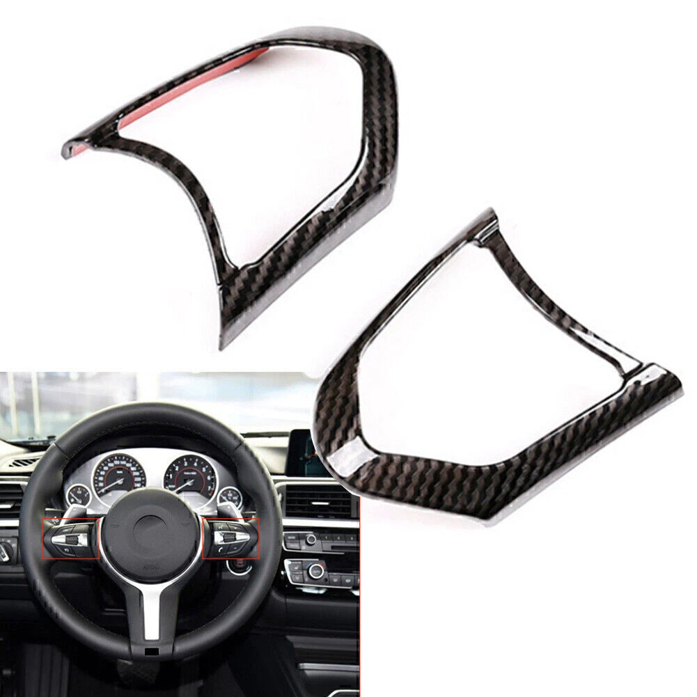 2X Carbon Fiber Steering Wheel Frame Trim for BMW M3 M4 M5 X5 (2012–2020)