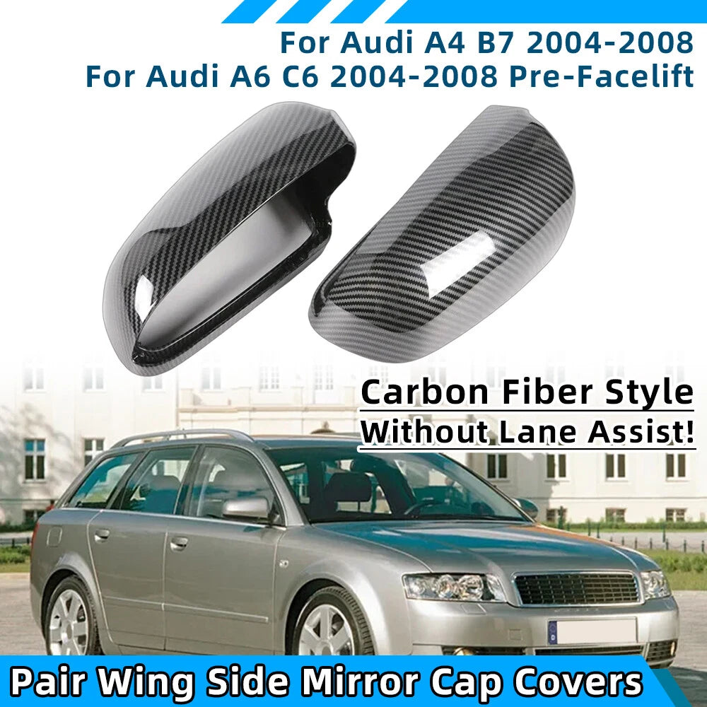 Pair of Rearview Mirror Cap Covers for Audi A4 B7 (2005–2008) Carbon Look