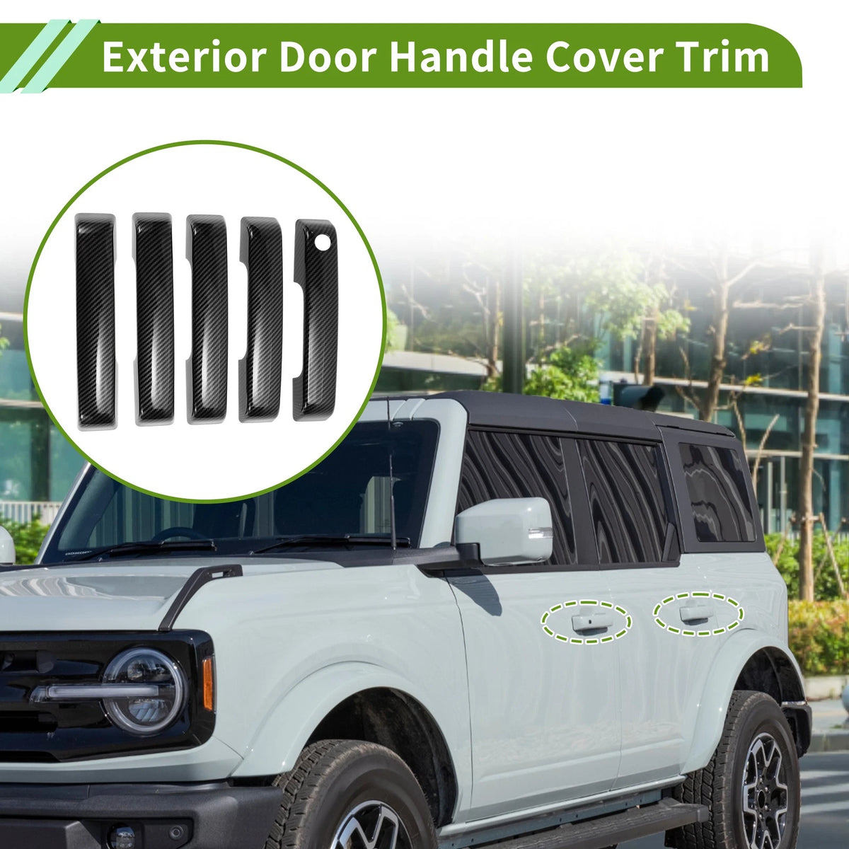 Exterior Door Handle Cover Trim for Ford Bronco 2021–2025 Carbon Fiber Black 1 Set