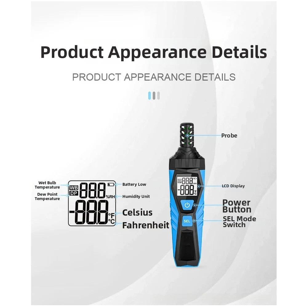 Handheld Temperature Humidity Meter for ABS Body (168x43x25mm)