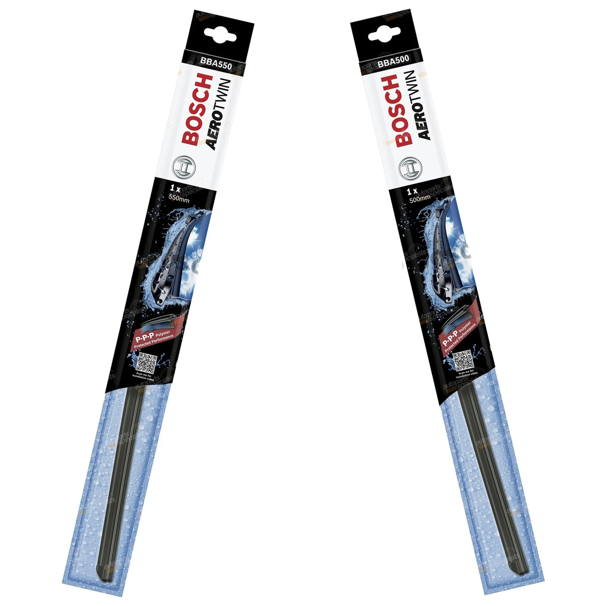 Front Pair Bosch Aerotwin Wiper Blades for Nissan Urvan E24 (1987–1993)