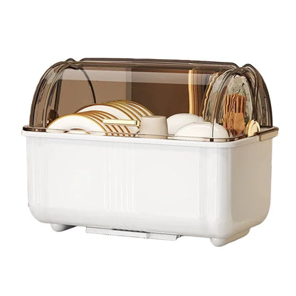 Dish Rack with Dustproof Lid and Removable Drainboard for Kitchen Organization