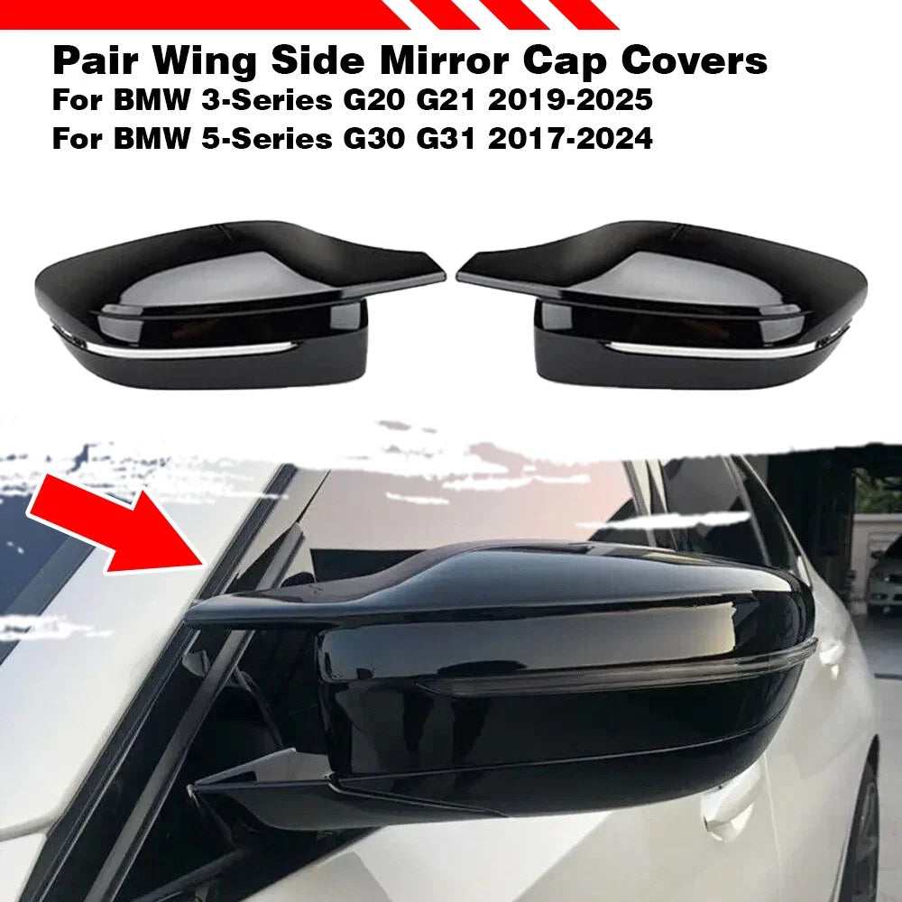 2Pcs Mirror Cap Cover for BMW 5-Series G30 G31 (2017–2024) Gloss Black
