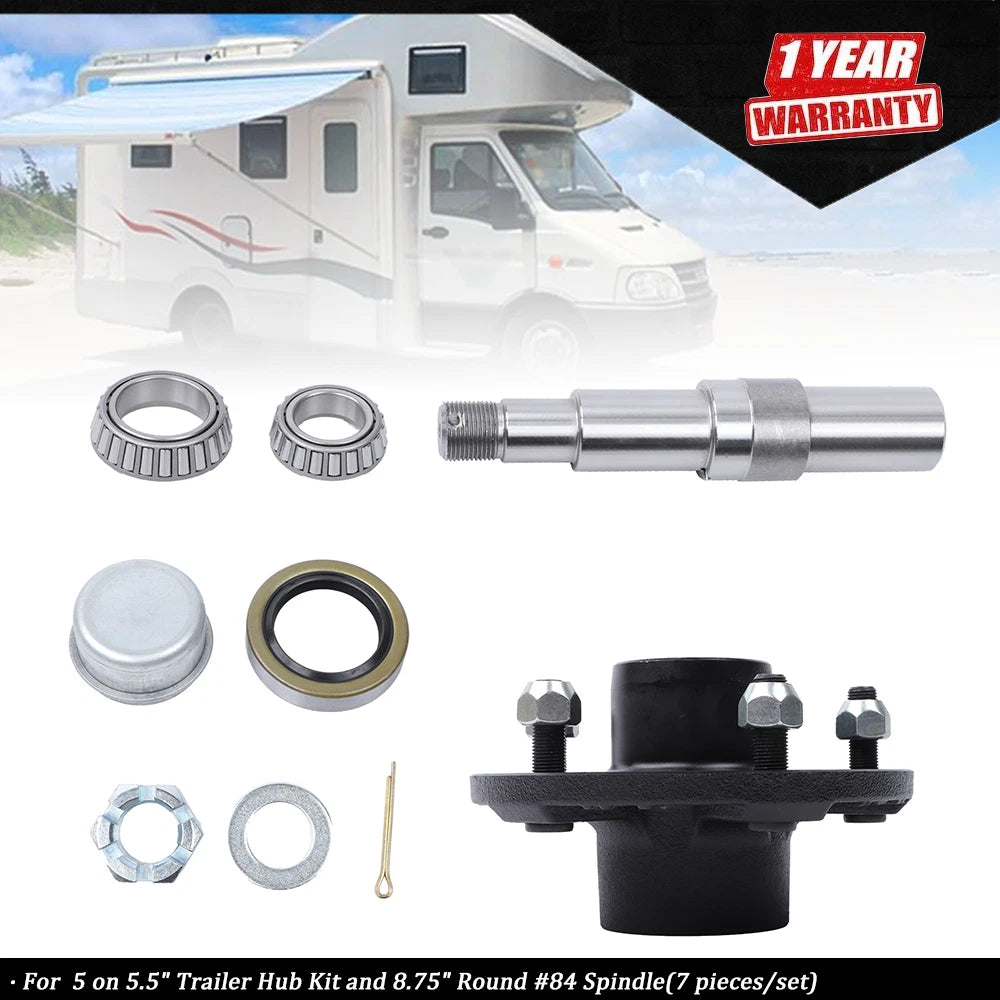 7-Piece Trailer Hub Kit for 5 on 5.5" & 8.75" Round #84 Spindle