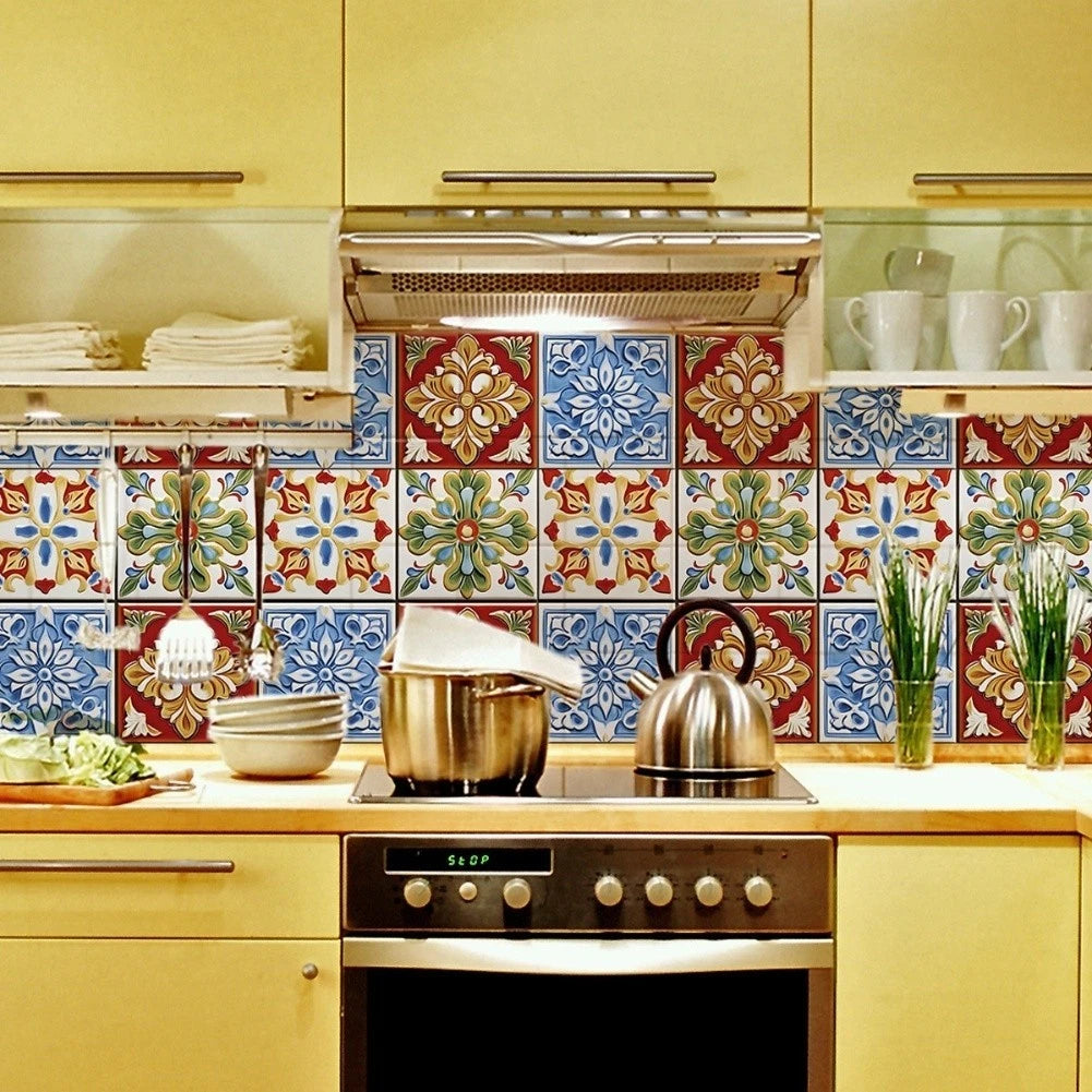 12X Retro Floral Matte Wall Tile Stickers - Easy Peel for Various Rooms