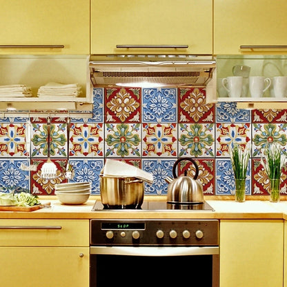 12X Retro Floral Matte Wall Tile Stickers - Easy Peel for Various Rooms