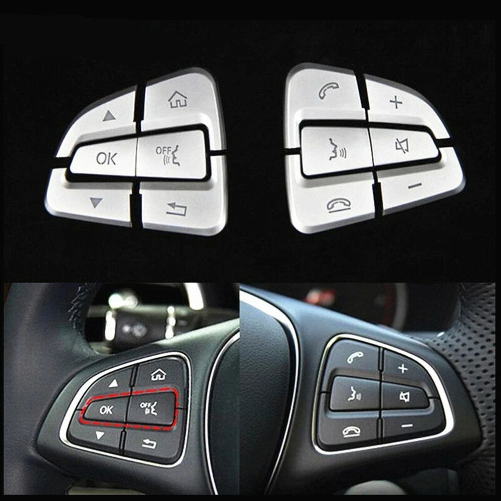 12pcs Silver Steering Wheel Button Trim for Mercedes C Class W205 (2015–2018)