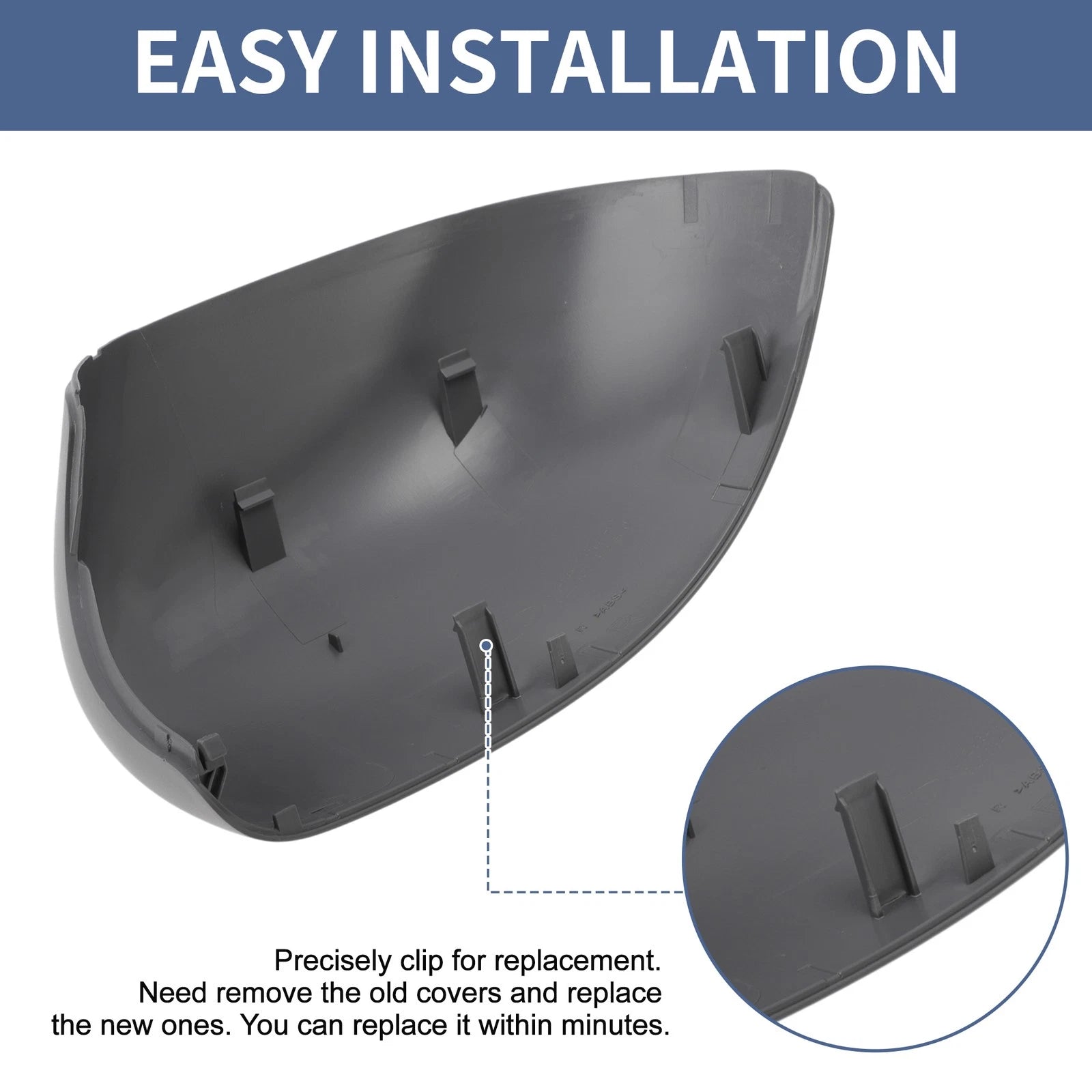 Right Driver Side Mirror Cover Cap Replacement Gray for Fiat Panda (2003–2012)