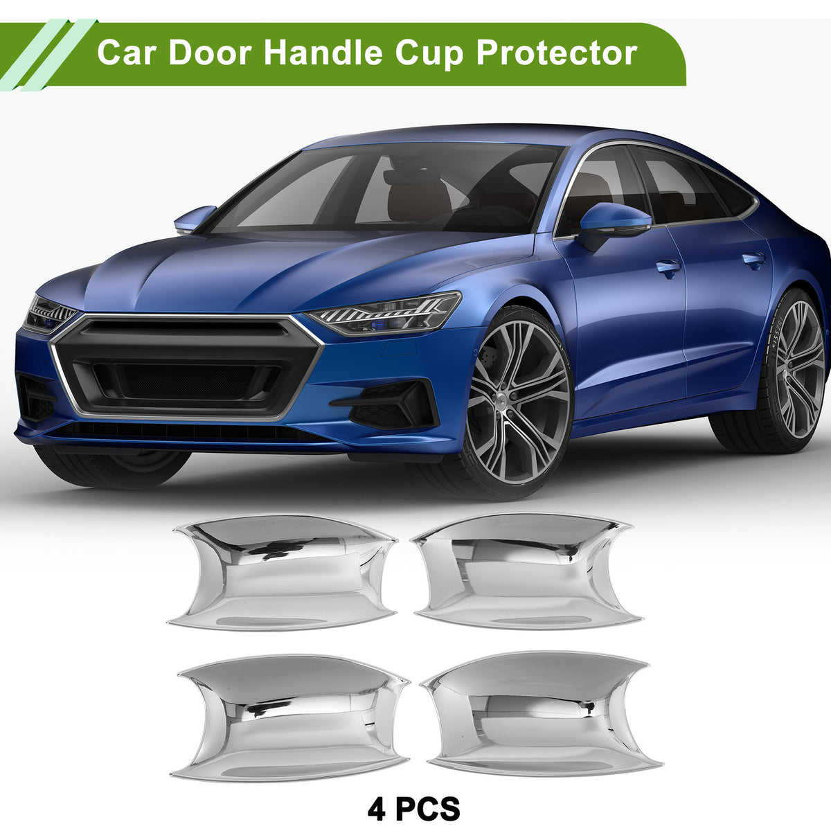 Car Door Handle Cup Protector Kit for Hyundai Festa Chrome Silver (4 Pcs)