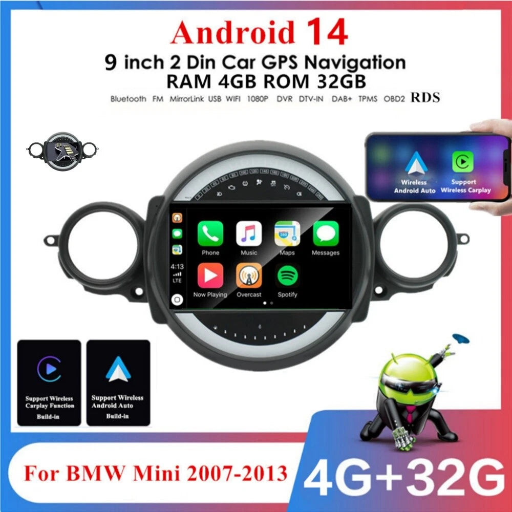 9'' For BMW MINI COOPER R56 R60 07-13 Android 14 Carplay Auto Stereo Radio GPS