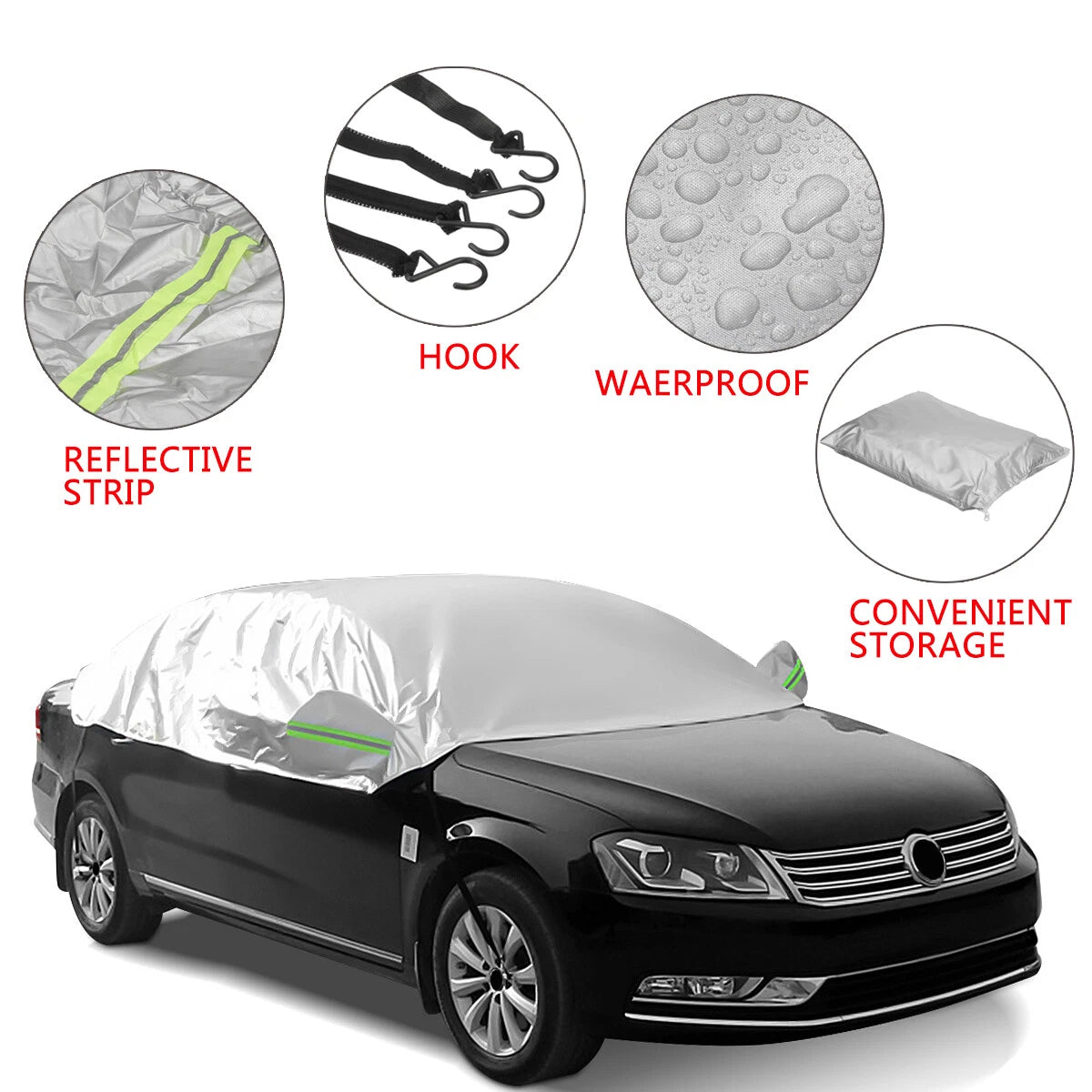 1X Waterproof Car Half Body Sun Shade Cover for All Models (UV, Snow Resistant)
