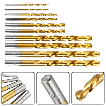 Set of 10 HSS Left Hand Drill Bits 3.2-8.7mm