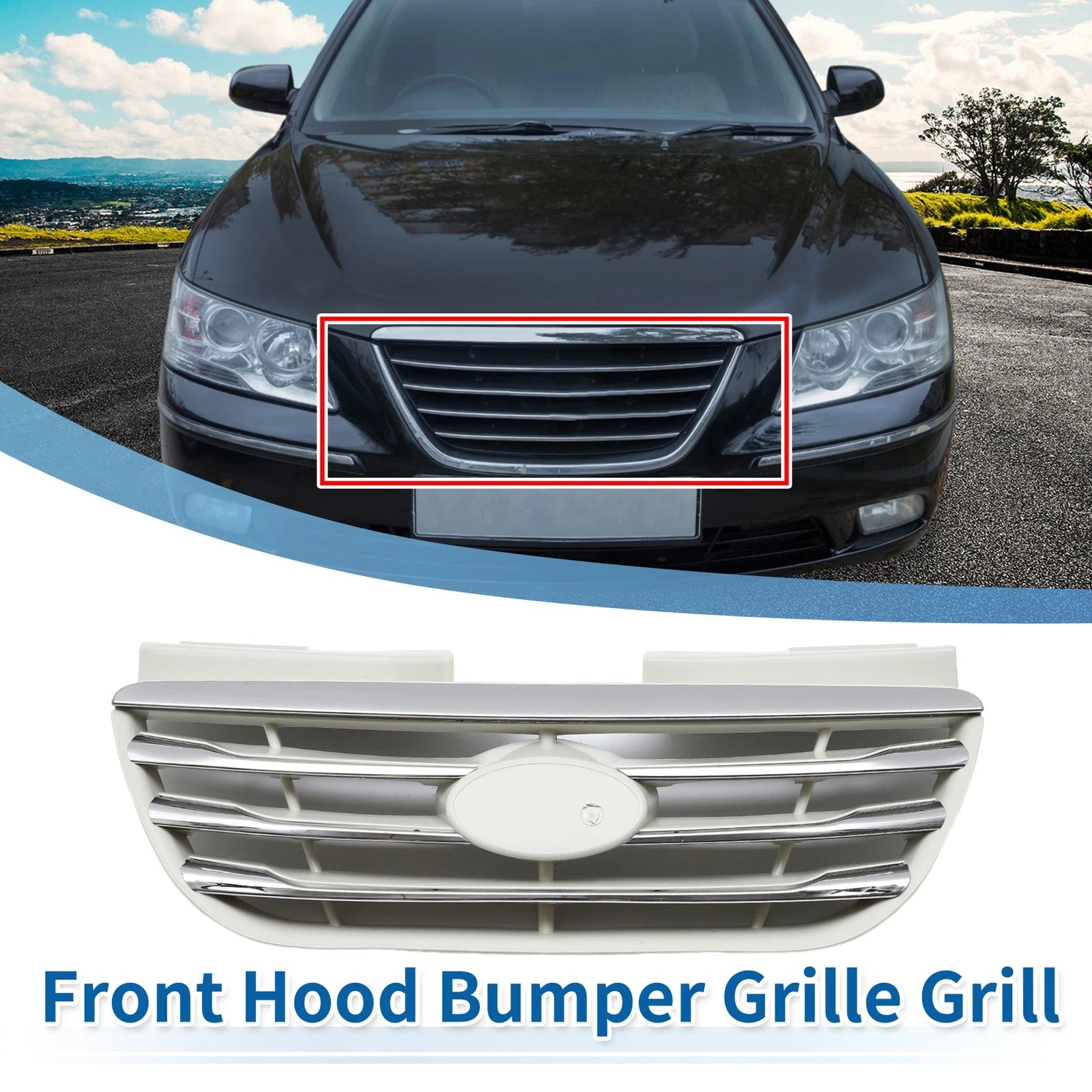 Front Upper Bumper Grille Grill for Hyundai Elantra (2008–2009) Chrome