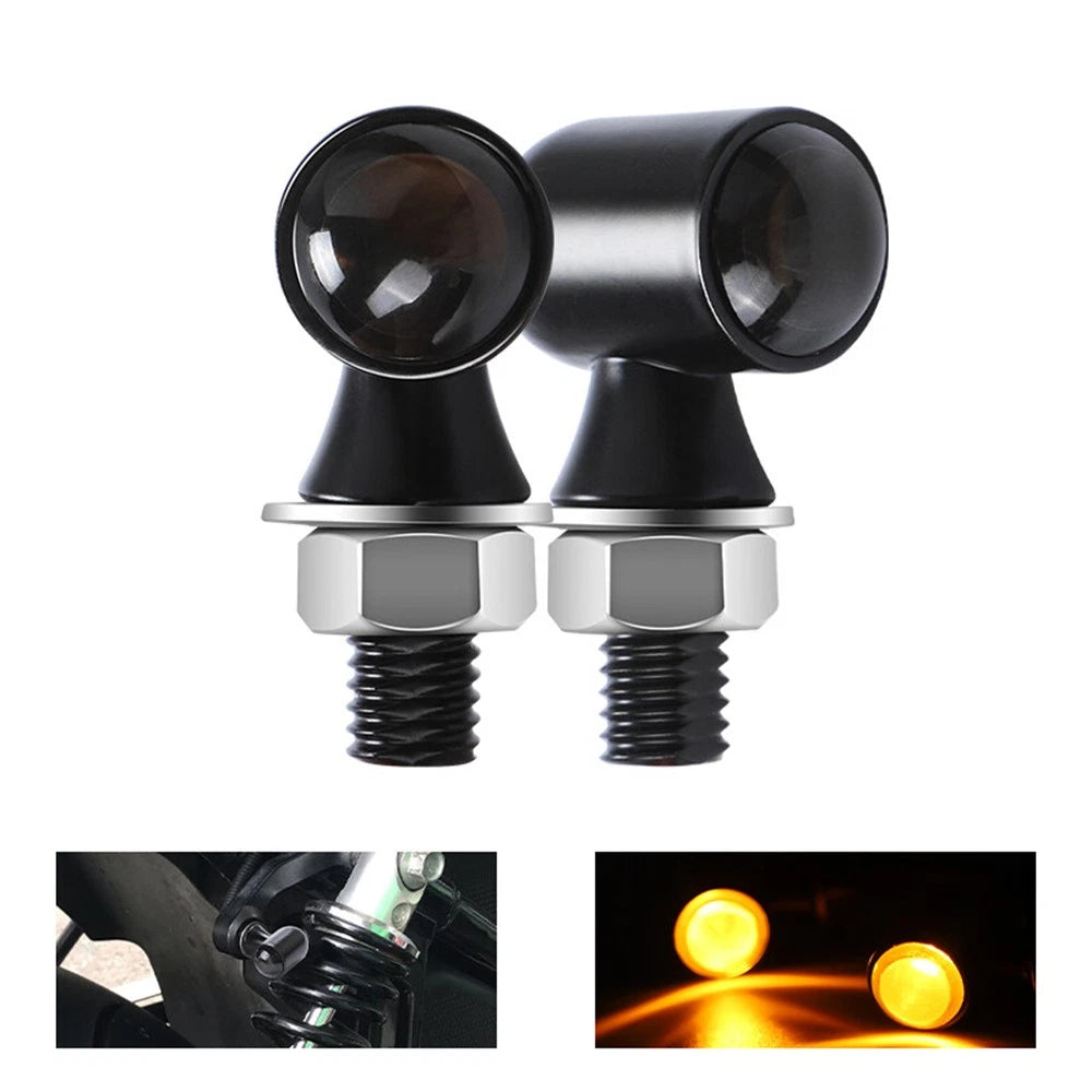 2Pcs Amber LED Motorcycle Turn Signal Mini Blinker Light Indicator Black Housing
