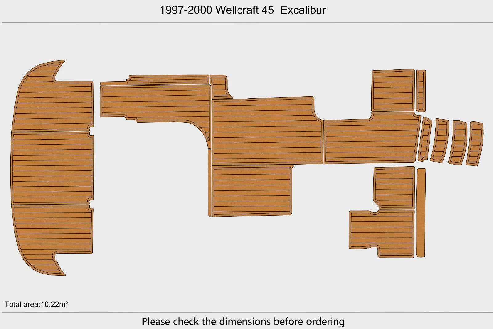 EVA Pads for Wellcraft 45 Excalibur (1997) - Cockpit Swim Platform Teak Deck