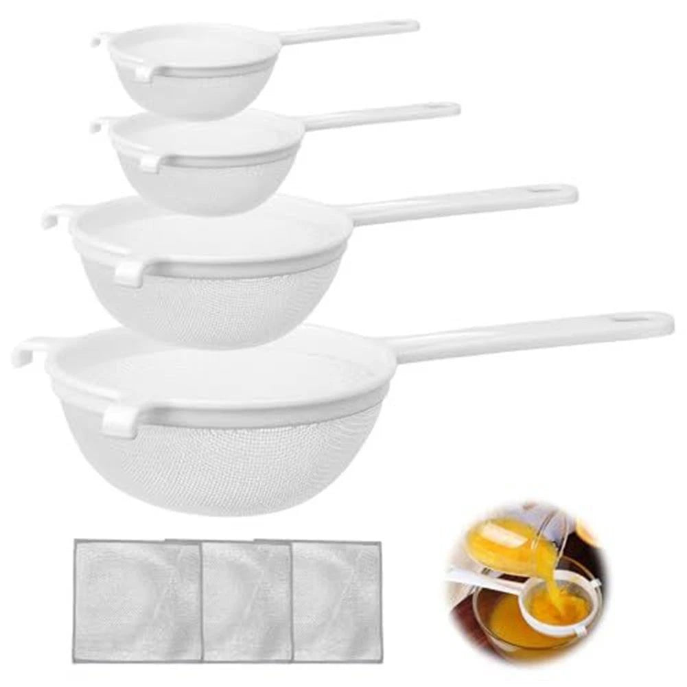 Set of 4 Flour Sieves for Baking and Oil Straining