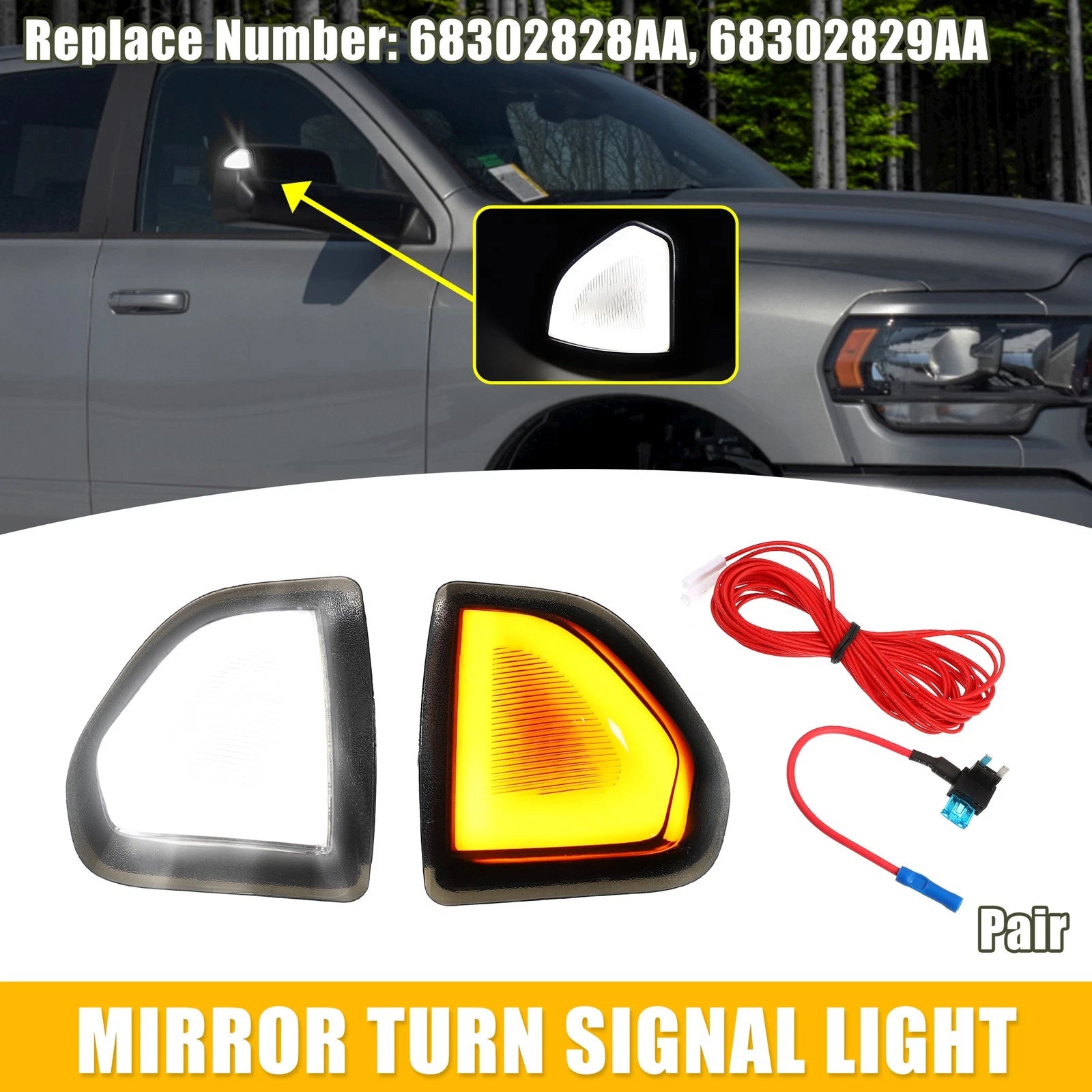 2X LED Mirror Turn Signal Light for Dodge (68302828AA, 68302829AA)