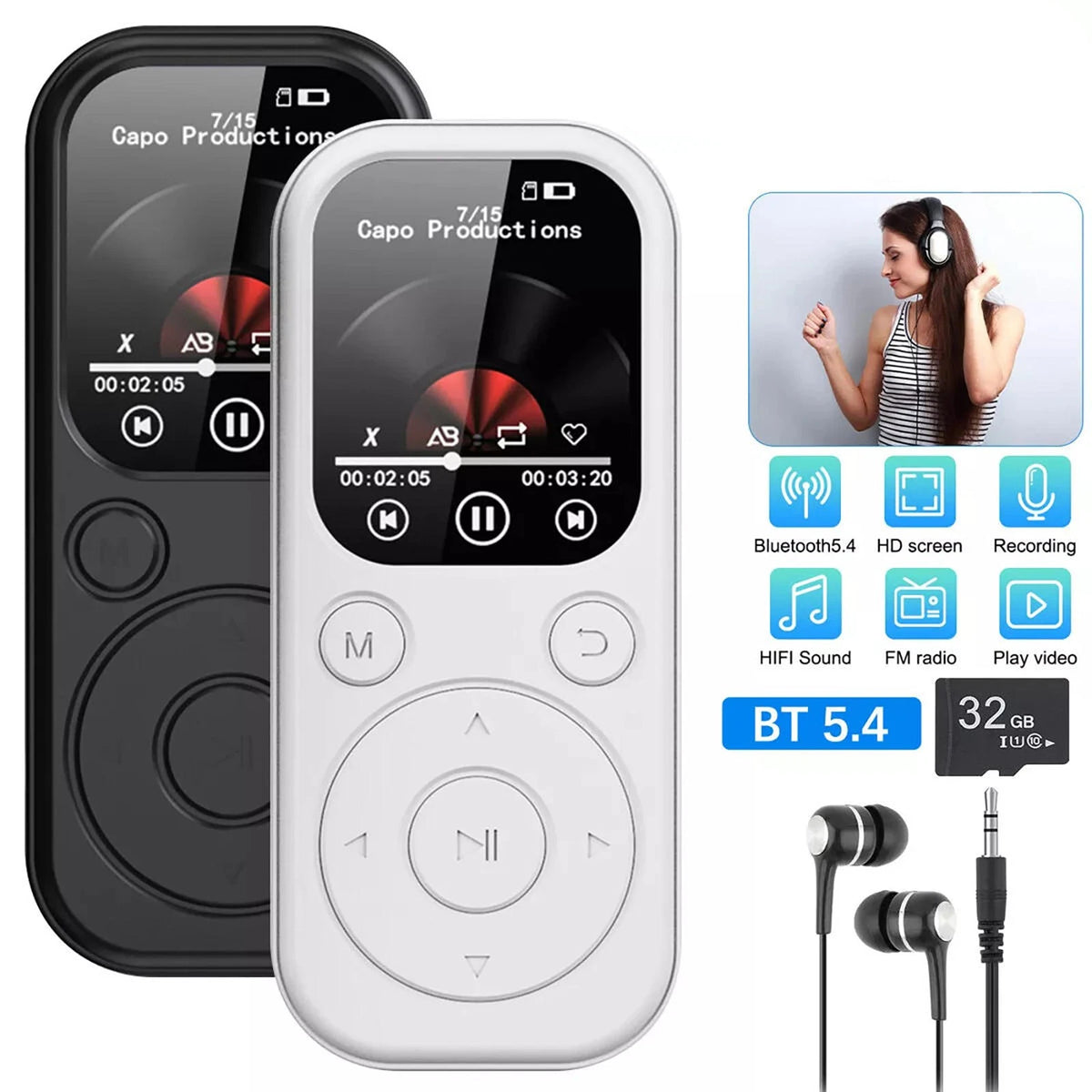 32GB MP3 Player for (2010–2023) - Bluetooth 5.4, 1.8" IPS Screen