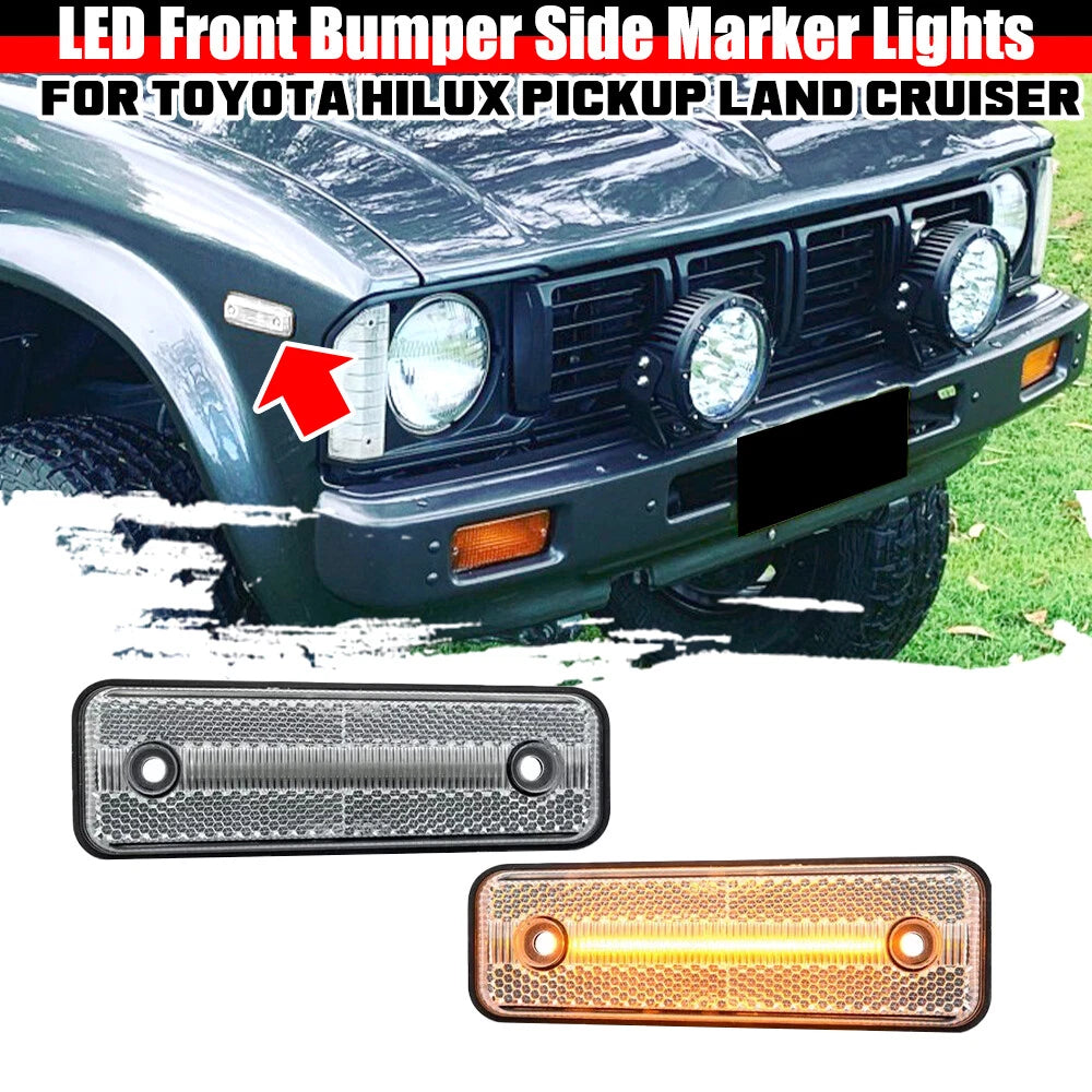 2X Clear Amber LED Front Bumper Side Marker Light for Toyota Land Cruiser Pickup