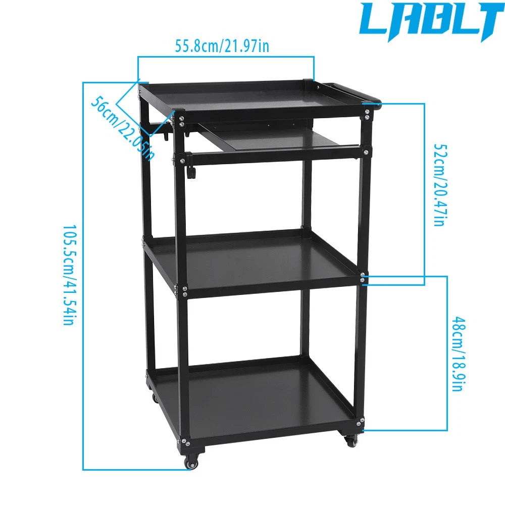 Height Adjustable Utility Steel Mobile Desk AV Cart with Storage
