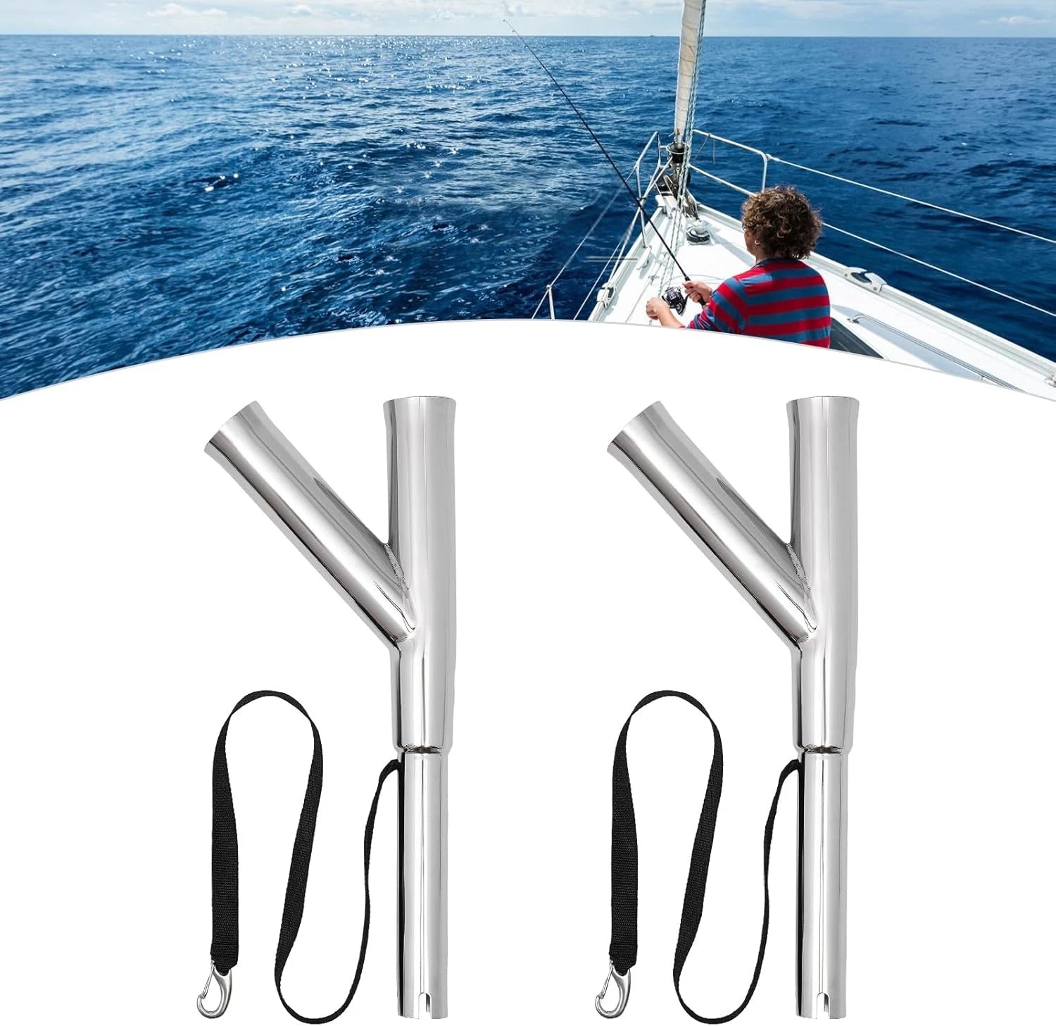2Pcs Stainless Steel Outrigger Fishing Rod Holder 60° 90° for Universal Fit