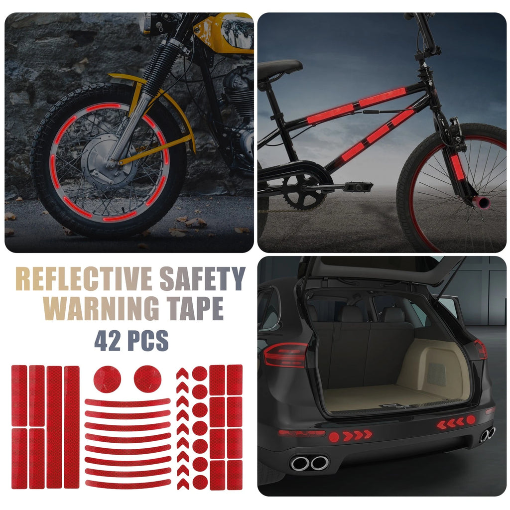 Reflective Safety Warning Tape Set 42pcs for Motorcycles and Bikes (PET)