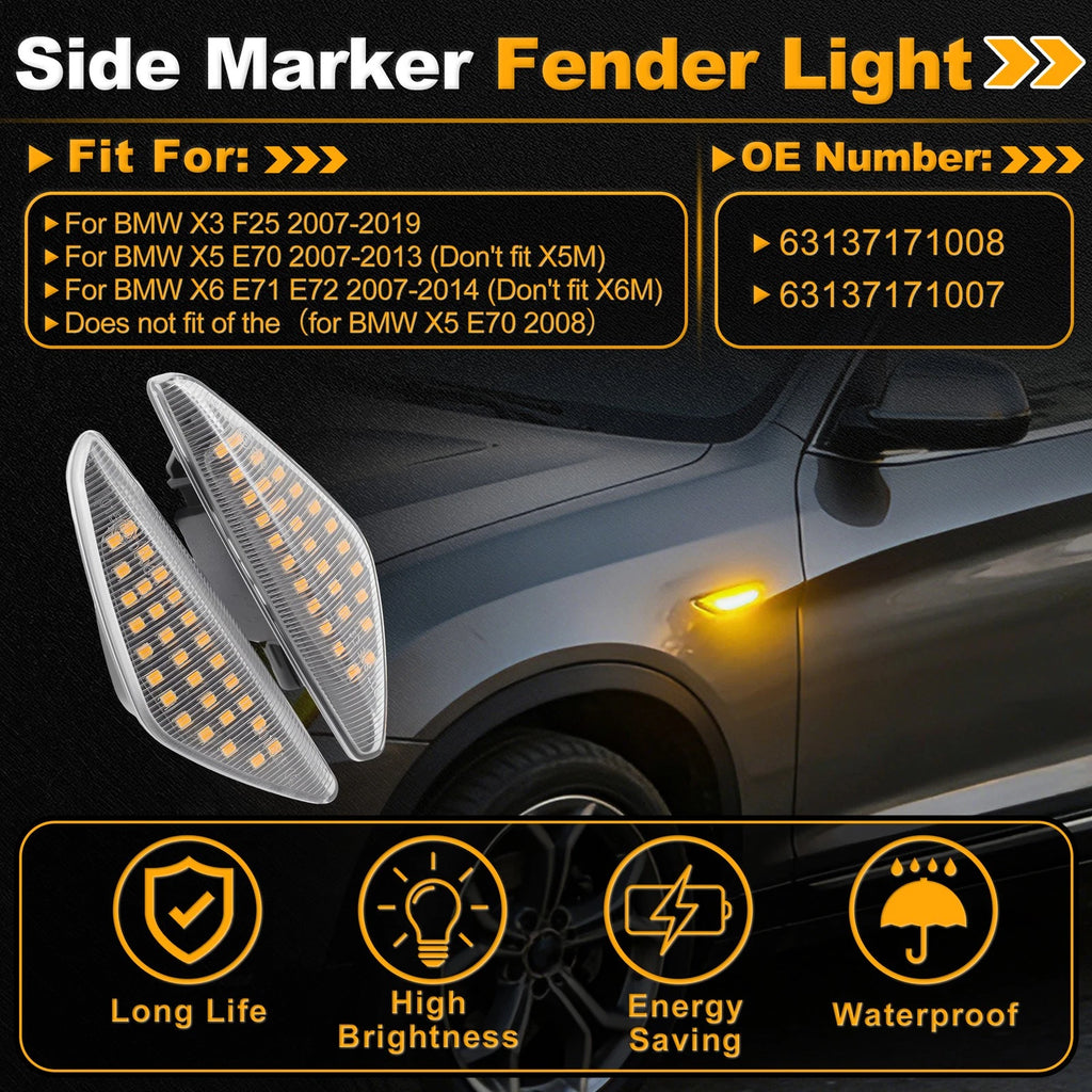 Fender Side Marker Light Front Left for BMW X3 F25 (2011–2018) Clear Lens