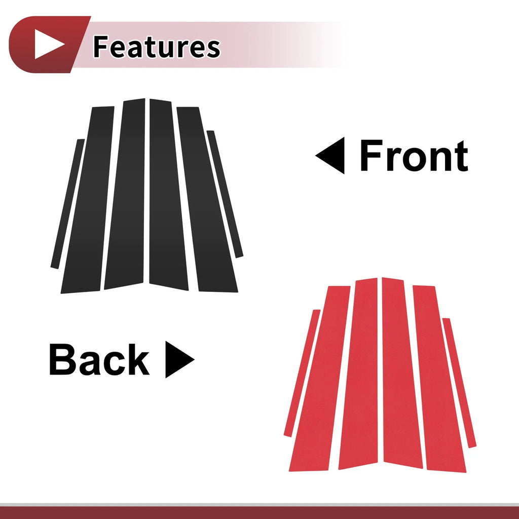 Car Door Pillar Window Trim Kit 6 Pc for Toyota Avalon (2005–2012) Black