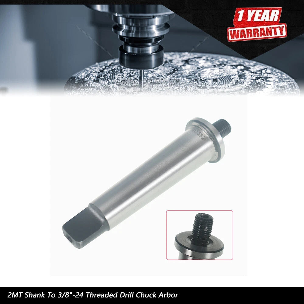 Morse Taper 2MT Shank to 3/8"-24 Threaded Drill Chuck Arbor Adapter