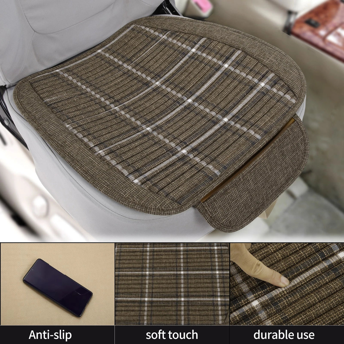 Bottom Seat Pad Cover for Universal Car SUV Truck (1 Pcs) - Brown Linen