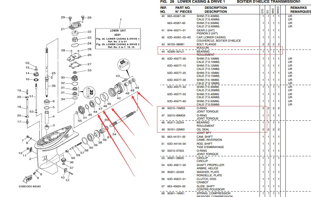 Repair Parts for Yamaha Outboard 40 50HP (63D-45361-02-4D)