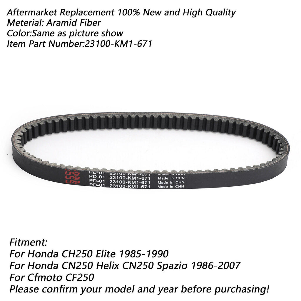 Drive Belt 23100-KM1-671 for Honda CH250 Elite CN250 Helix Spazio (1985–2007)