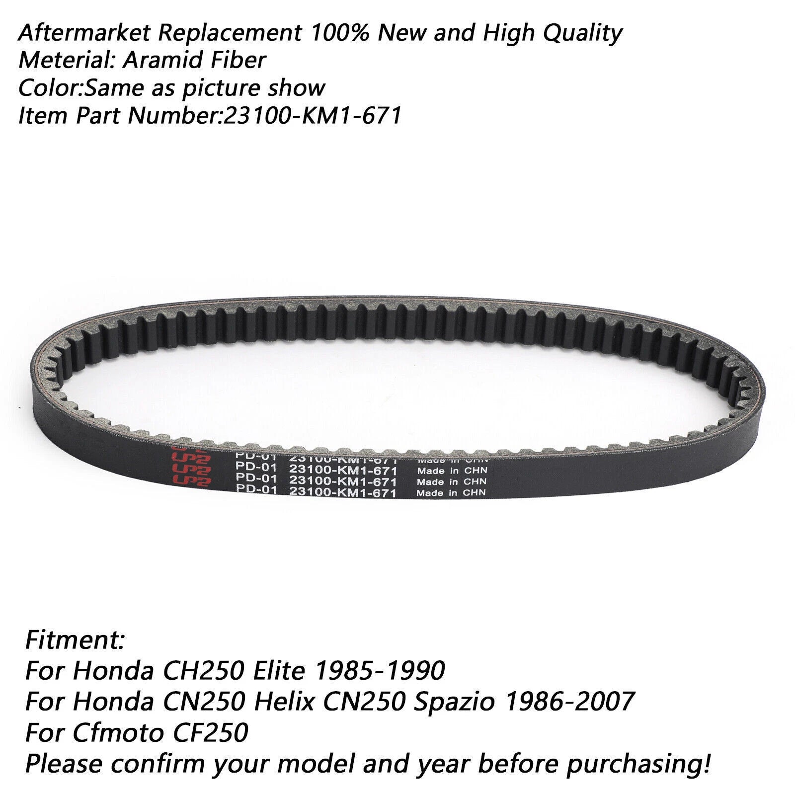 Drive Belt 23100-KM1-671 for Honda CH250 Elite CN250 Helix Spazio (1985–2007)