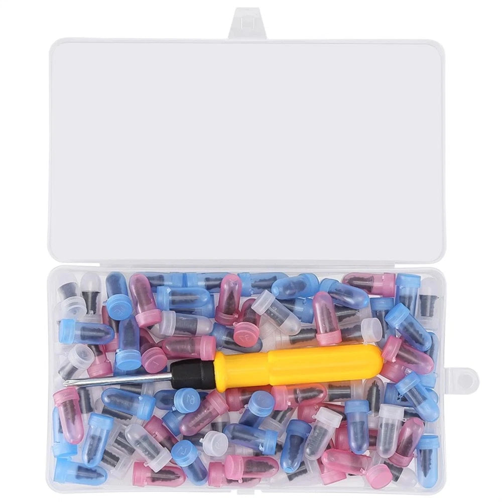 100Pcs Rubber Tyre Puncture Repair Kit with Screws and Screwdriver