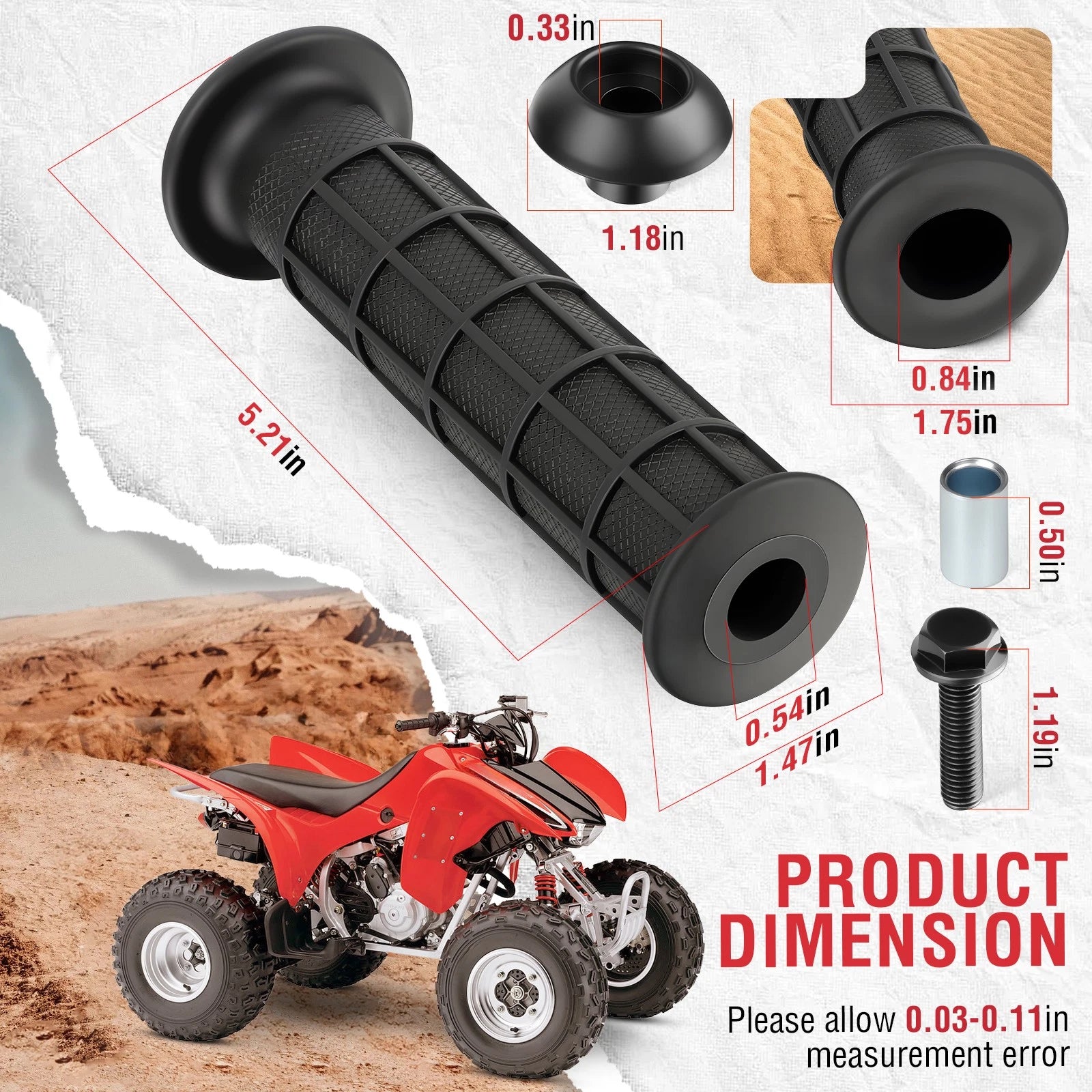 Handle Bar Grip w/ End Guard Bolt for Honda Sportrax 250 TRX250EX (2001–2007)