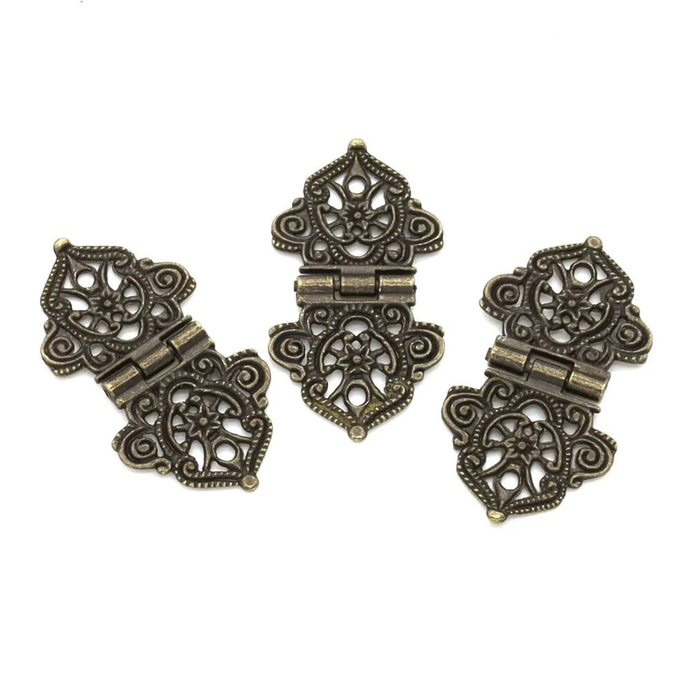 Set of 6 Antique Bronze Hollow Flower Hinges for Wooden Box Door Cabinet