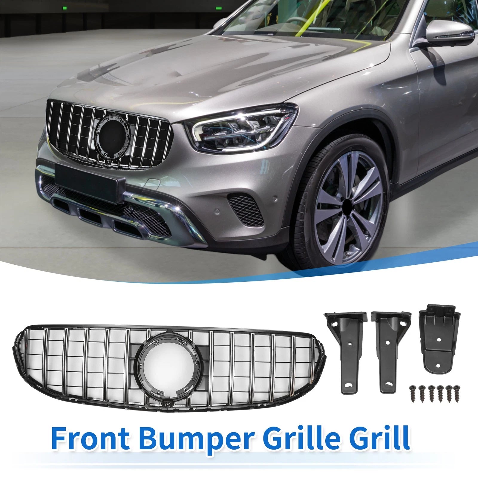 Front Upper Bumper Grille Grill Replacement for Mercedes-Benz GLC300 (2016–2023)