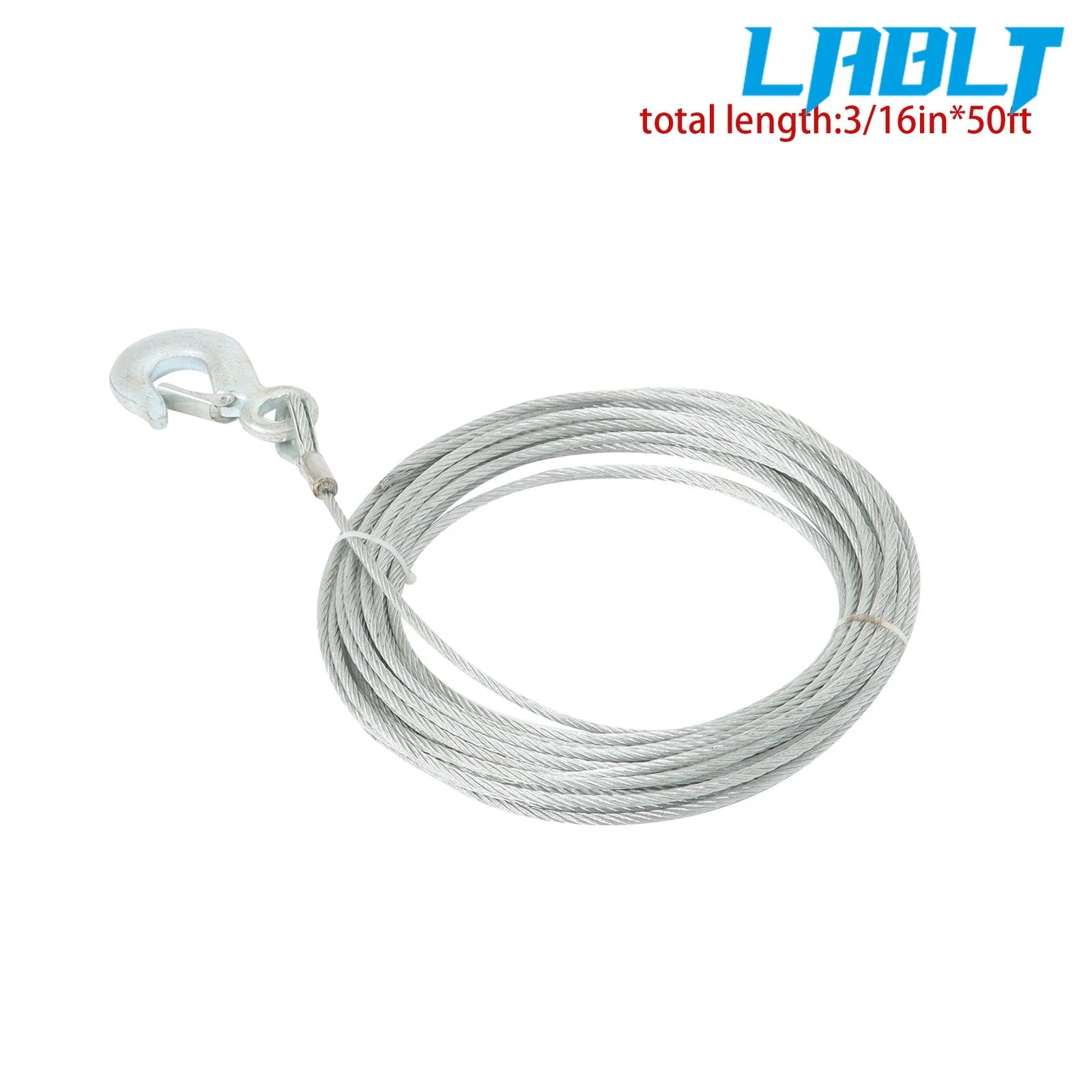 Winch Cable 3/16" × 50Ft Galvanized Steel 7 × 19 Strands + 1/4" Hook